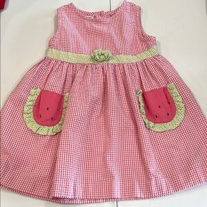 By kids - 2T, Pink Gingham Dress with Watermelon Pockets